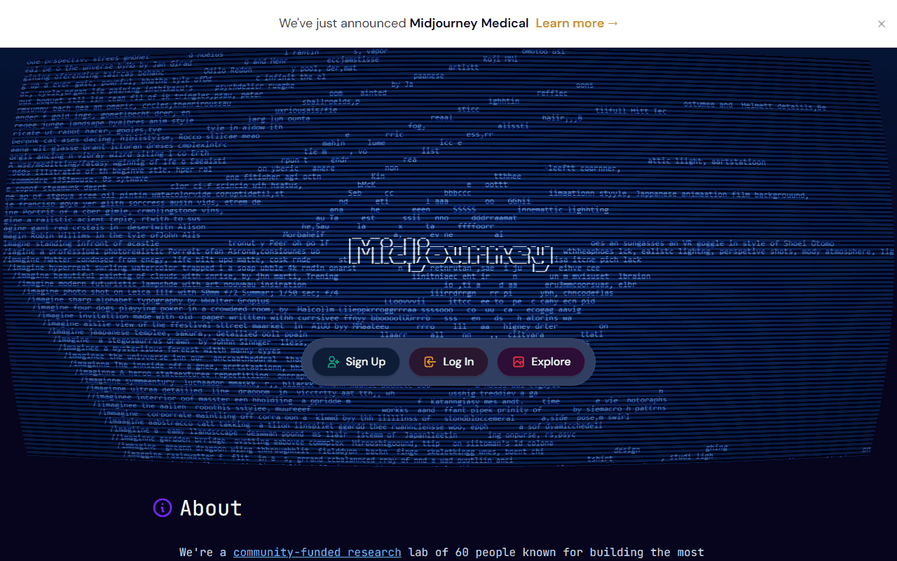 The Midjourney homepage